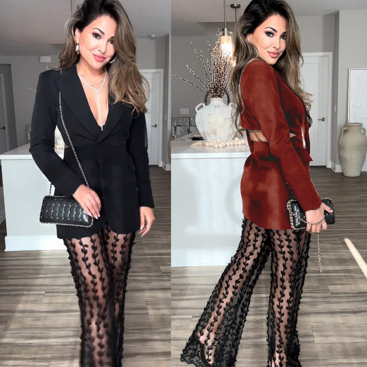 Long Sleeve Suit Crop Top for Women