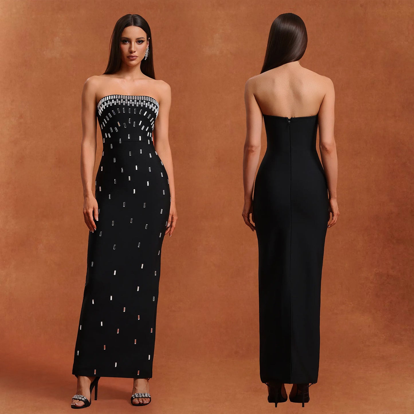NOYAH™ Midnight Glow – Backless Crystal Dress